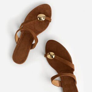 Madewell The Mila Organic Hardware Thong Slide Sandal in Aged Cognac, Size 8